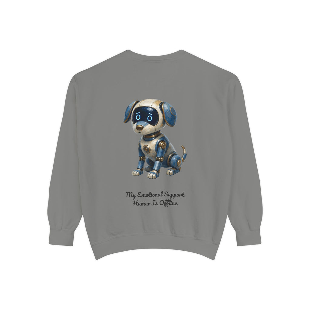 Robot Dog Emotional Support Human Offline Shirt, Funny AI Dog Tee, Tech Programmer Gift, Sci-Fi Humor Sweatshirt