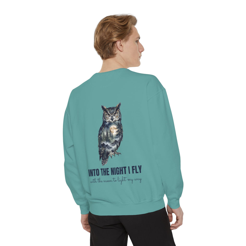 Into the Night I Fly Shirt, Owl Double Exposure Tee, Starlit Forest Nature Lover Gift, Woodland Wildlife Sweatshirt