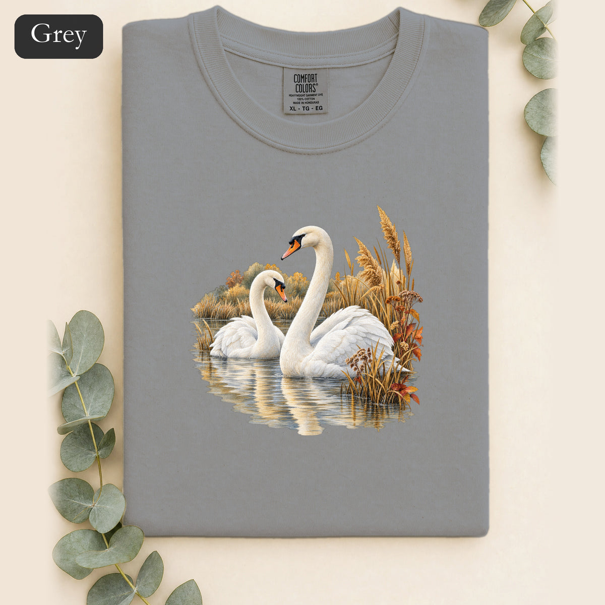Swan Pair Shirt | White Swans Pond Illustration