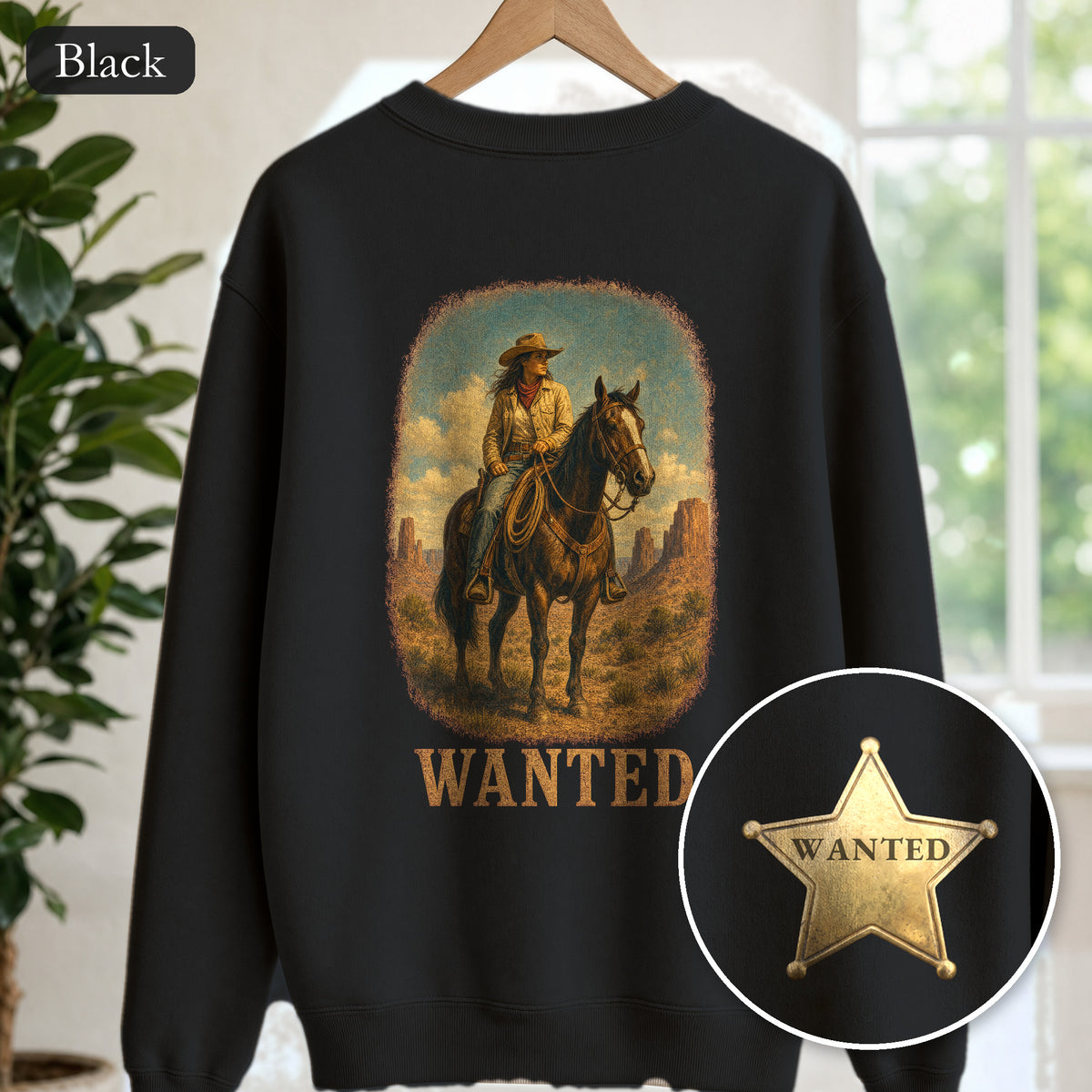 Wanted Cowgirl Sweatshirt, Vintage Western Wanted Poster Crewneck, Desert Outlaw Sweatshirt, Sheriff Star Cowgirl Gift