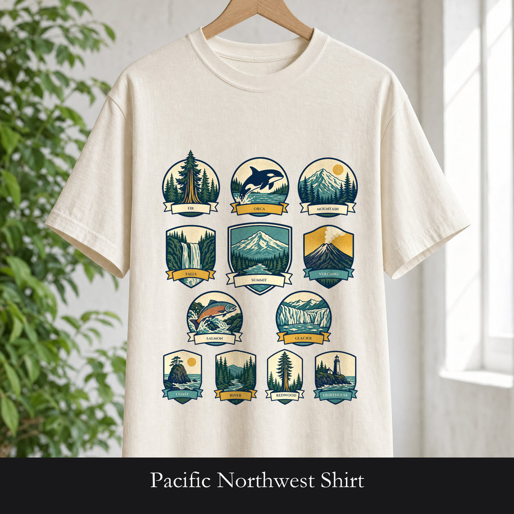 Pacific Northwest Shirt, PNW National Parks Badge Tee, Hiking Camping Gift, Retro Outdoor Adventure Sweatshirt