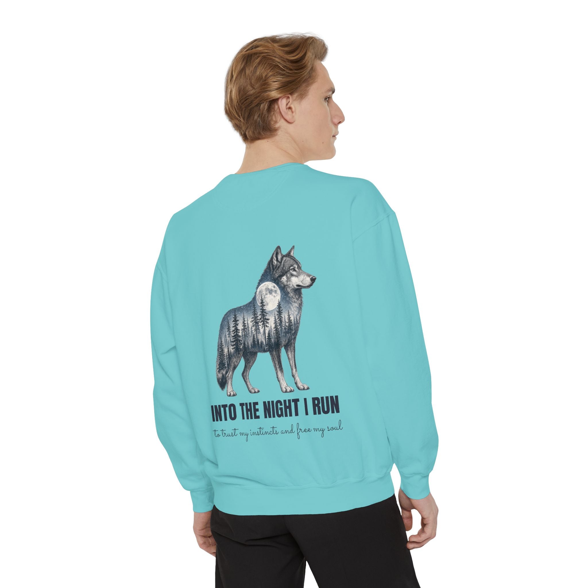 Into the Night I Run Shirt, Wolf Double Exposure Tee, Moonlit Forest Wild Spirit Gift, Woodland Nature Sweatshirt
