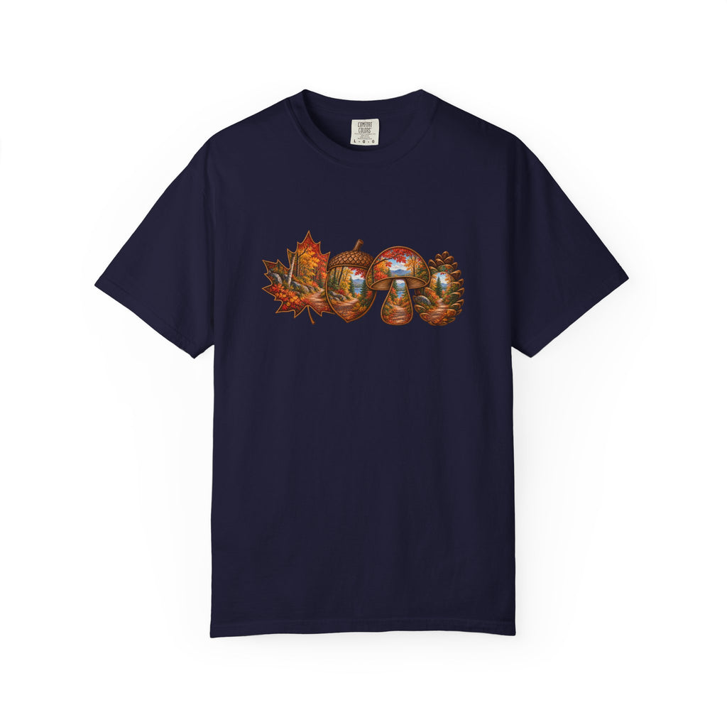 Autumn Lake Scene on Maple Leaves Shirt | Fall Landscape Tee