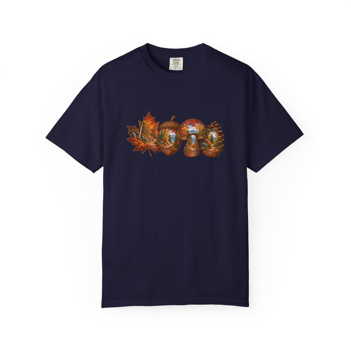 Autumn Lake Scene on Maple Leaves Shirt | Fall Landscape Tee