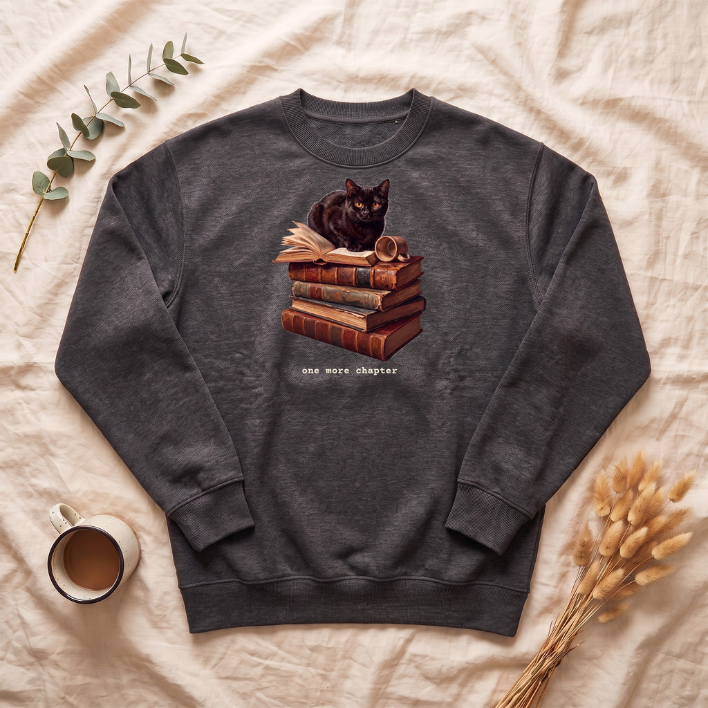 One More Chapter Cat Sweatshirt, Book Lover Reading Crewneck, Cozy Bookish Cat Sweatshirt, Bookworm Reader Gift