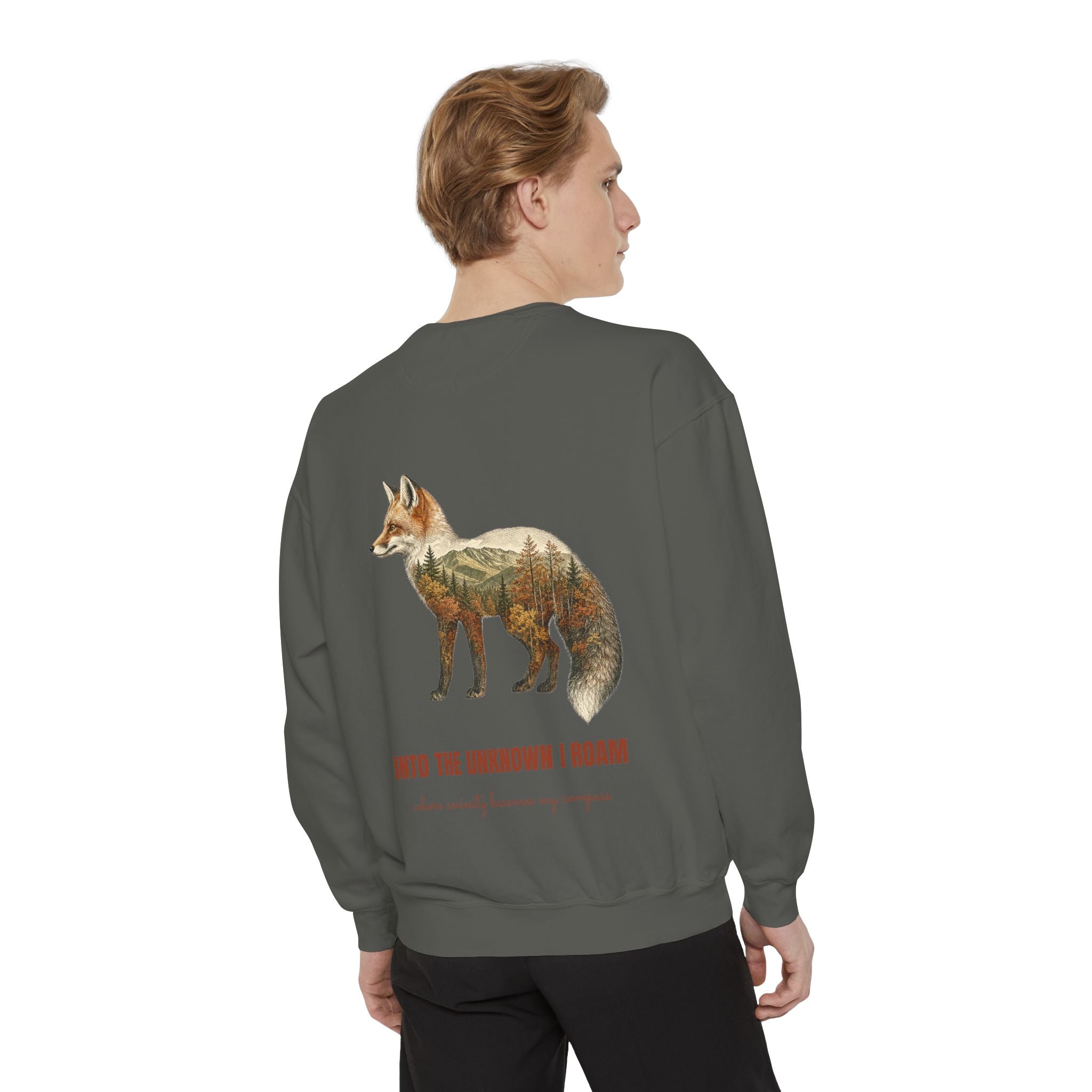 Into the Unknown I Roam Shirt, Fox Double Exposure Tee, Woodland Wanderlust Adventure Gift, Nature Hiking Sweatshirt