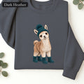 Cute Baby Lama in Beanie and Boots Sweatshirt | Cozy Dog Graphic