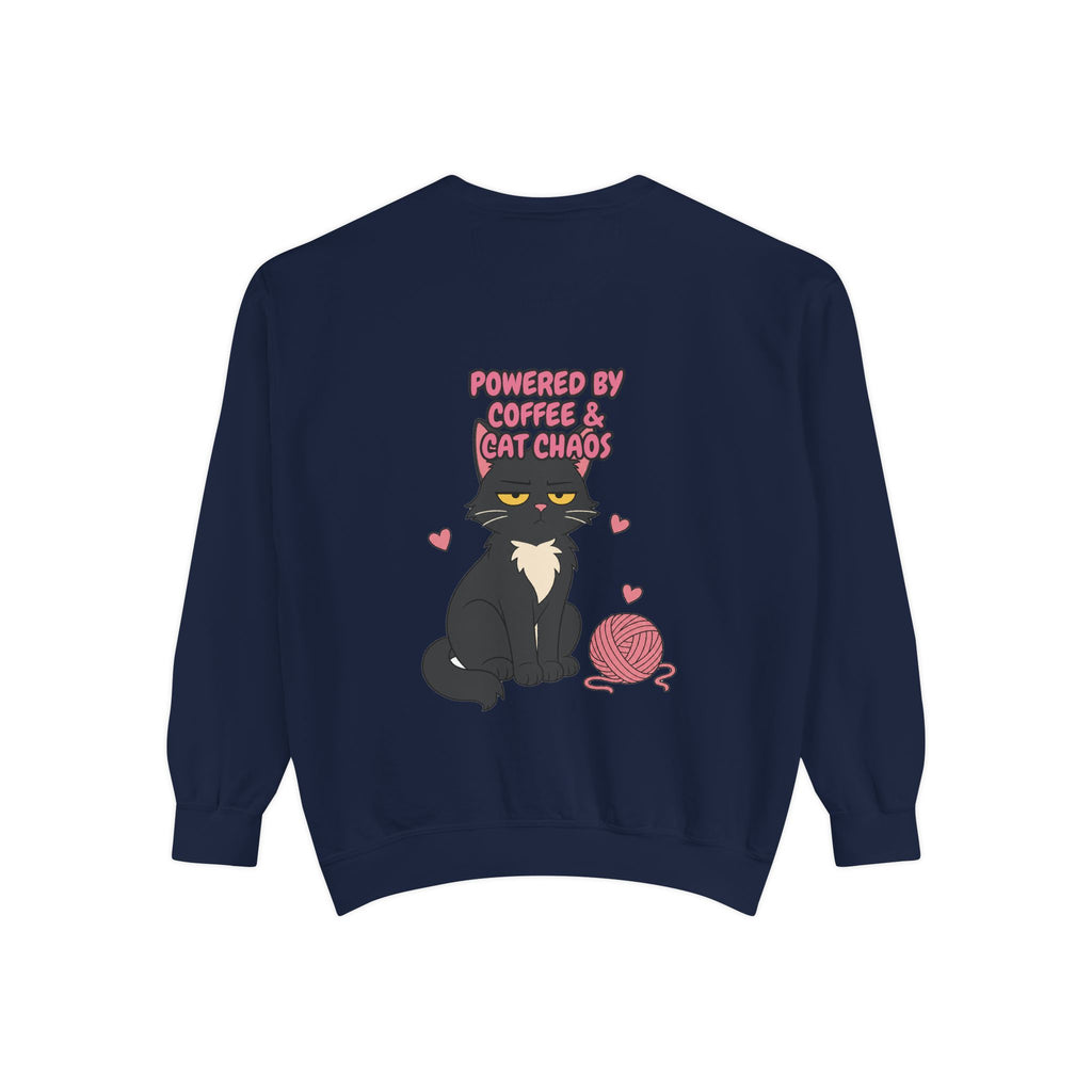 Powered By Coffee and Cat Chaos Shirt, Funny Cat Mom Coffee Tee, Cat Lover Gift, Cat Owner Sweatshirt