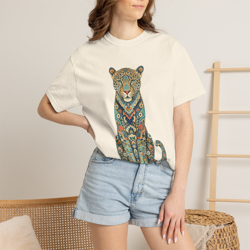 Boho Leopard Shirt, Folk Art Leopard Tee, Japanese Pattern Big Cat Lover Gift, Vintage Floral Leopard Sweatshirt