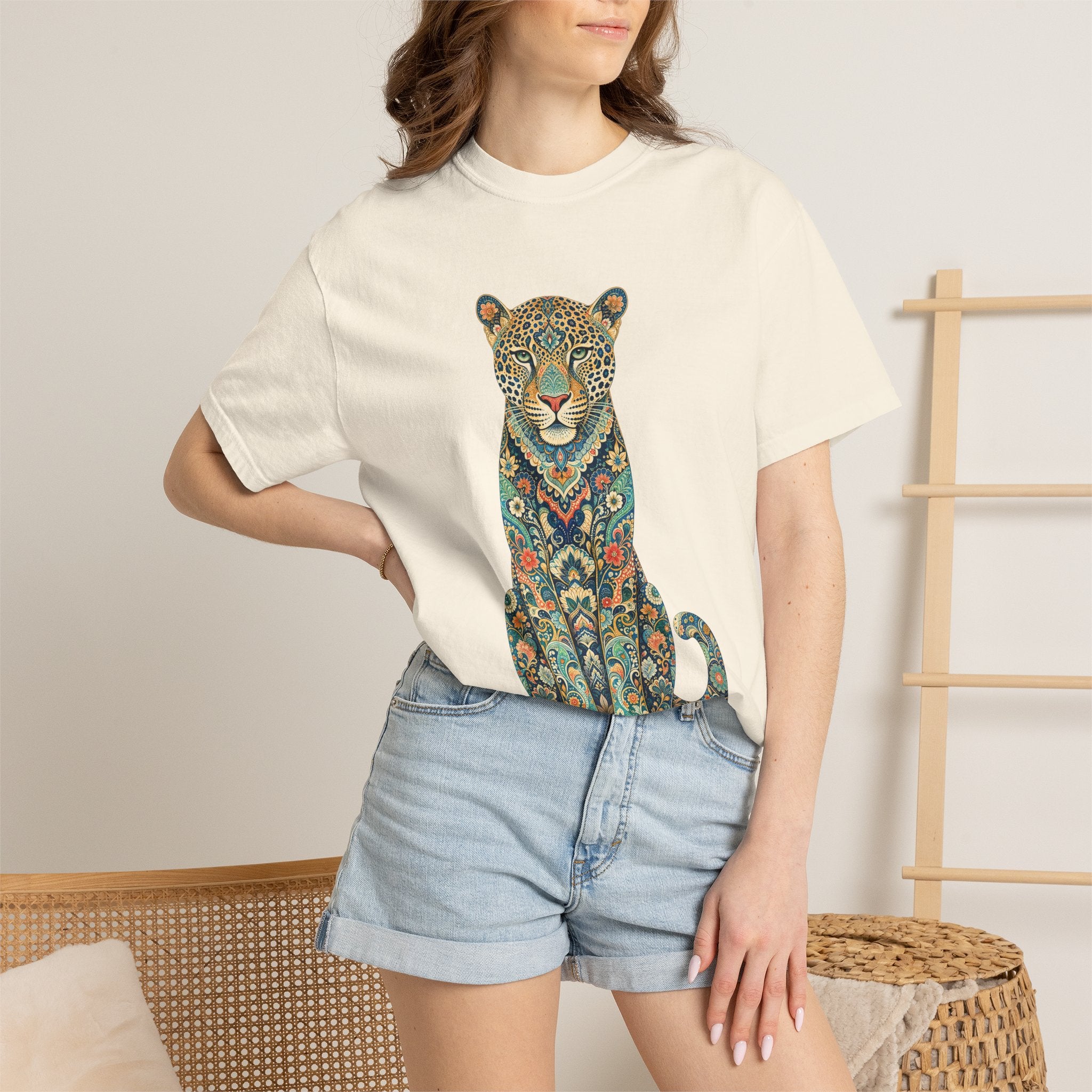 Boho Leopard Shirt, Folk Art Leopard Tee, Japanese Pattern Big Cat Lover Gift, Vintage Floral Leopard Sweatshirt