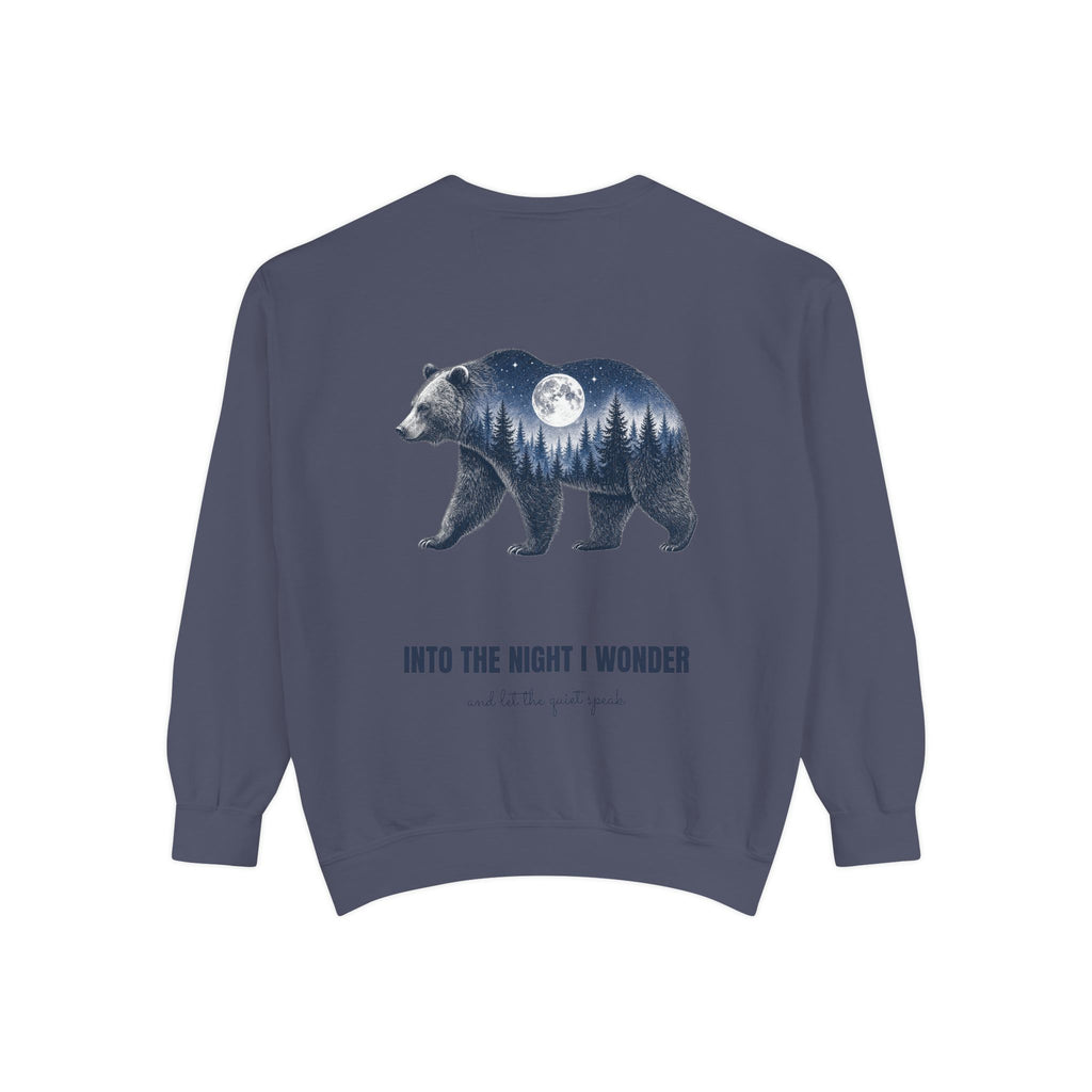 Into the Night I Wonder Shirt, Bear Double Exposure Tee, Moonlit Forest Camping Gift, Woodland Nature Sweatshirt