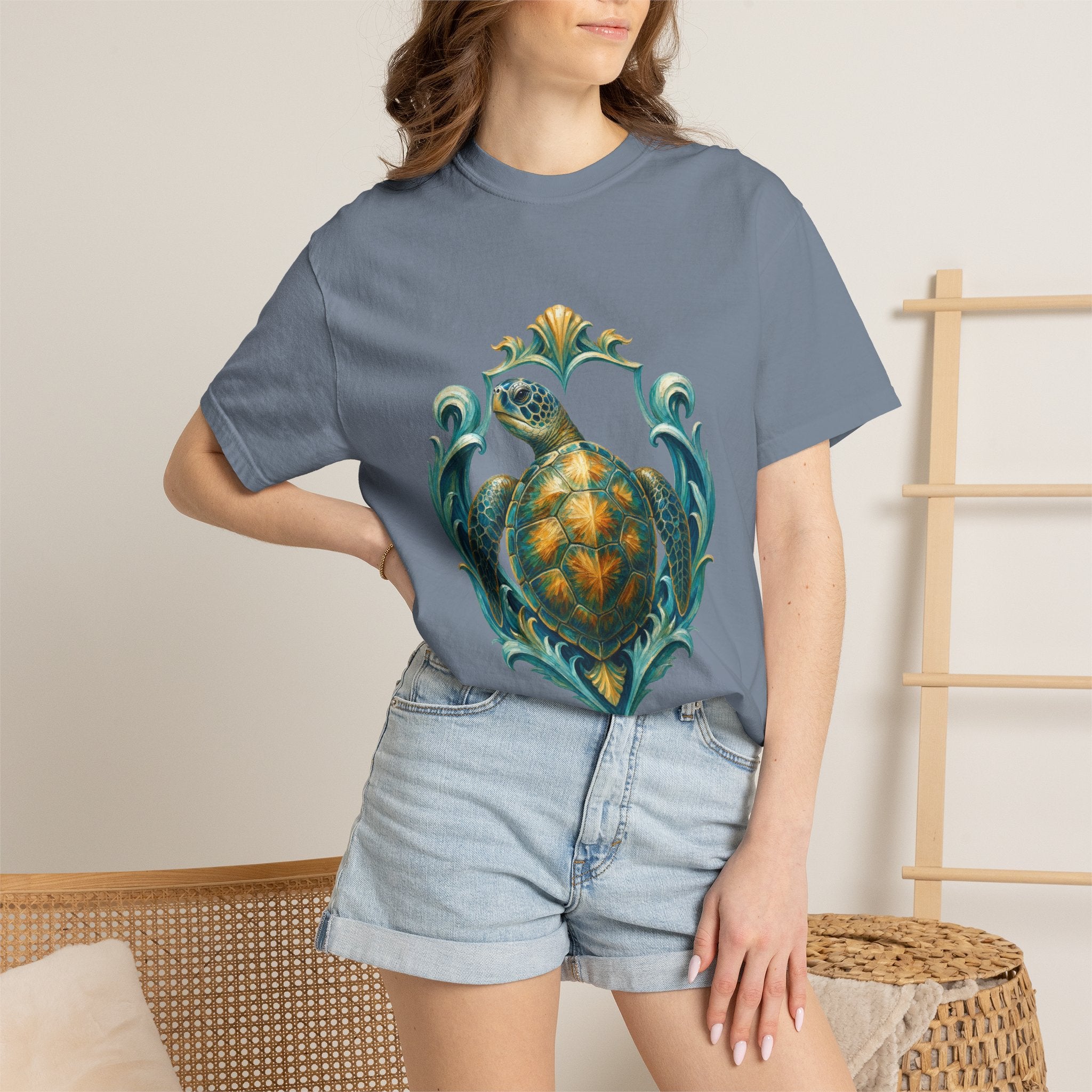 Sea Turtle Long Sleeve Sun Shirt, Painterly Turtle Crest Swim Tee, Beach Ocean Lover Gift, Coastal Swim Sweatshirt
