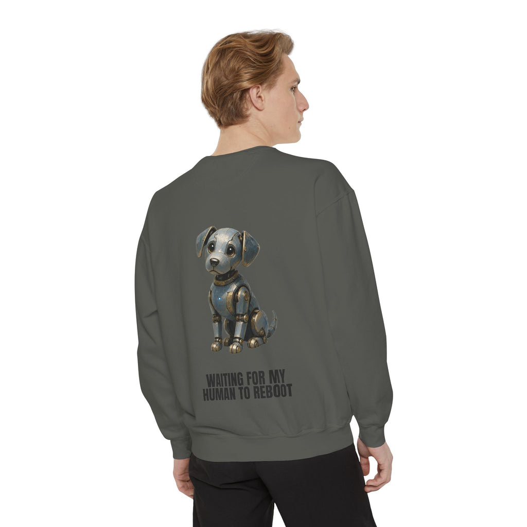 Waiting for My Human to Reboot Shirt, Funny Robot Dog Tee, Tech Programmer Gift, Sci-Fi AI Humor Sweatshirt