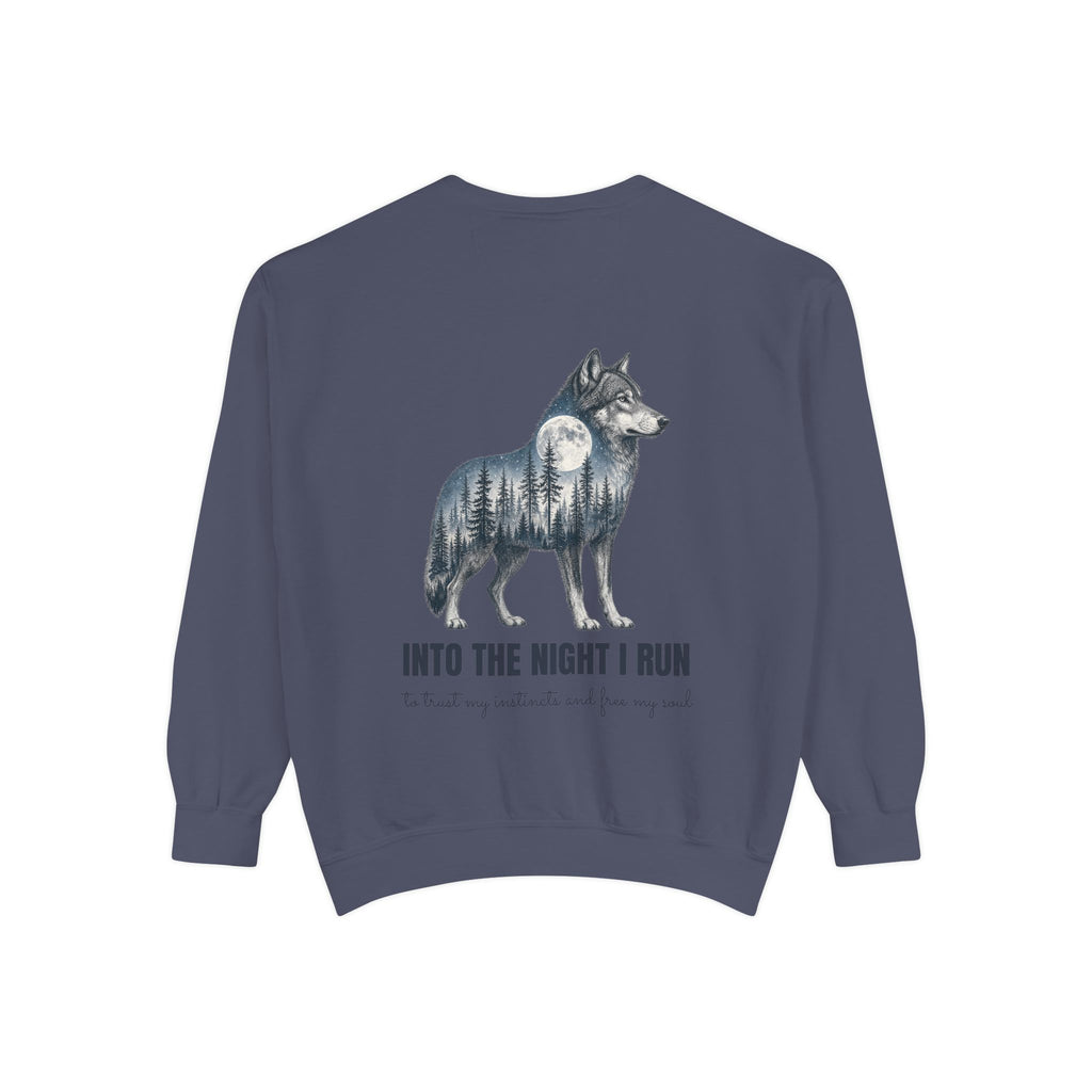 Into the Night I Run Shirt, Wolf Double Exposure Tee, Moonlit Forest Wild Spirit Gift, Woodland Nature Sweatshirt