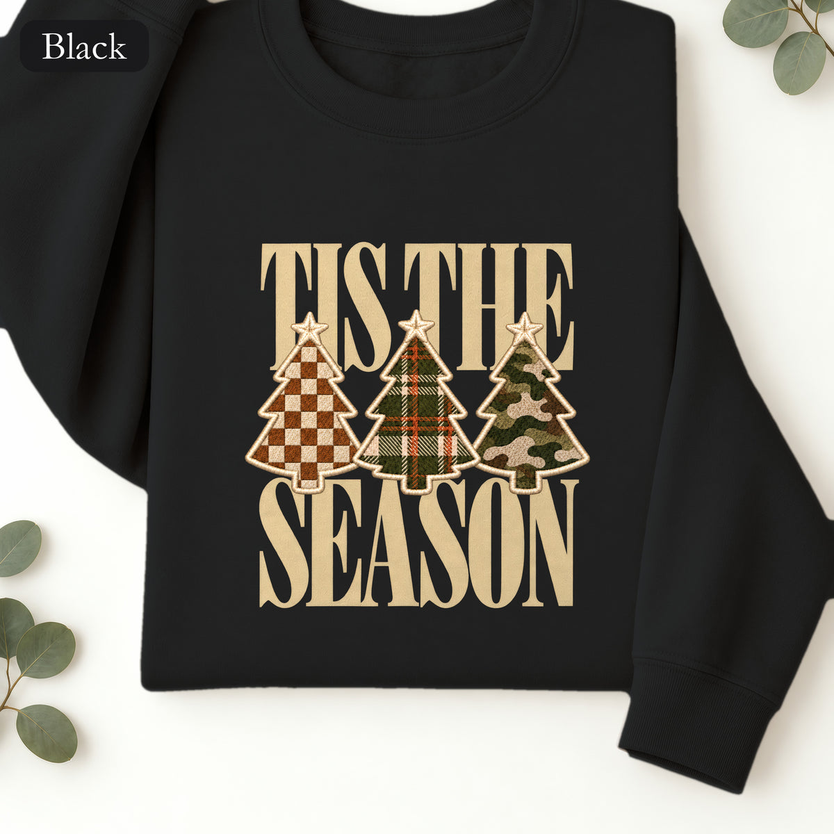 Plaid Woodland Christmas Trees Sweatshirt | Holiday Tree Trio Crewneck