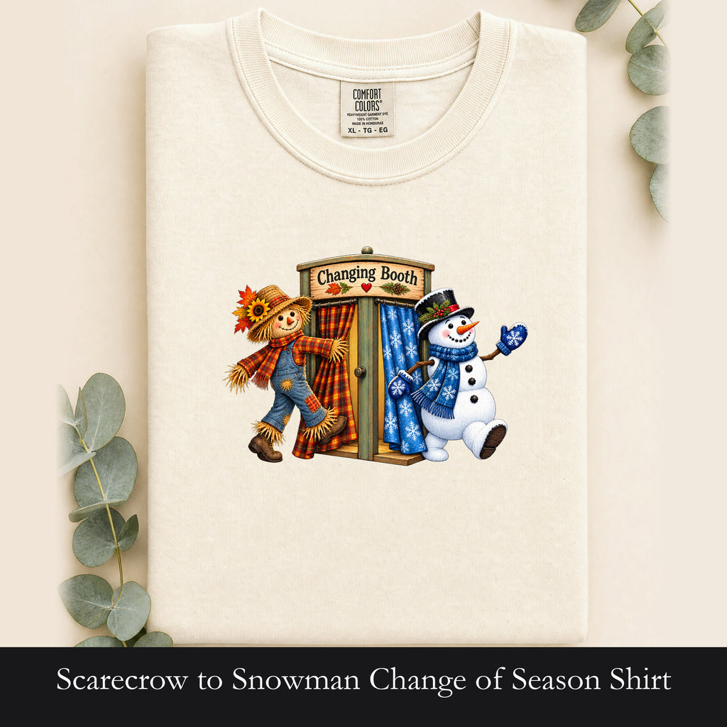 Scarecrow to Snowman Change of Season Shirt | Holiday Country Folk