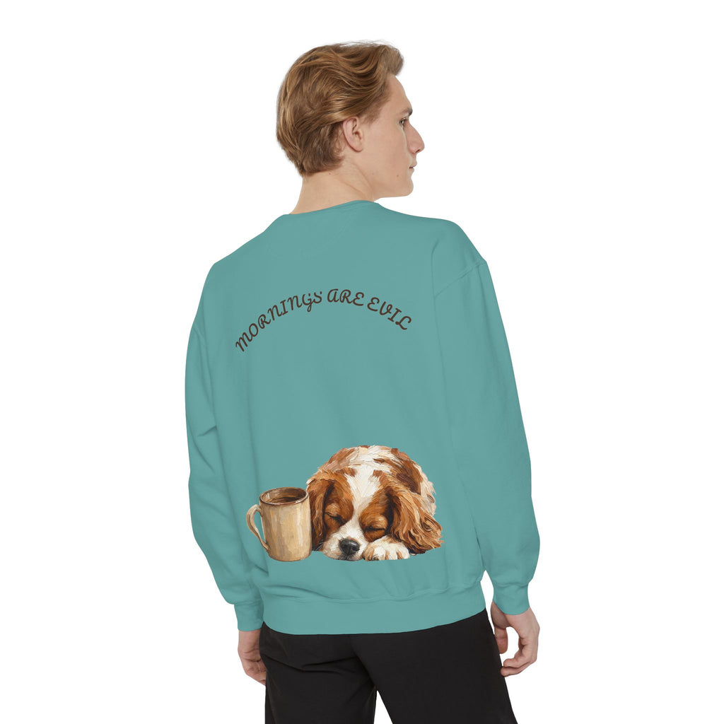 Mornings Are Evil Shirt, Funny Lazy Dog Coffee Tee, Not a Morning Person Gift, Painterly Dog Lover Sweatshirt