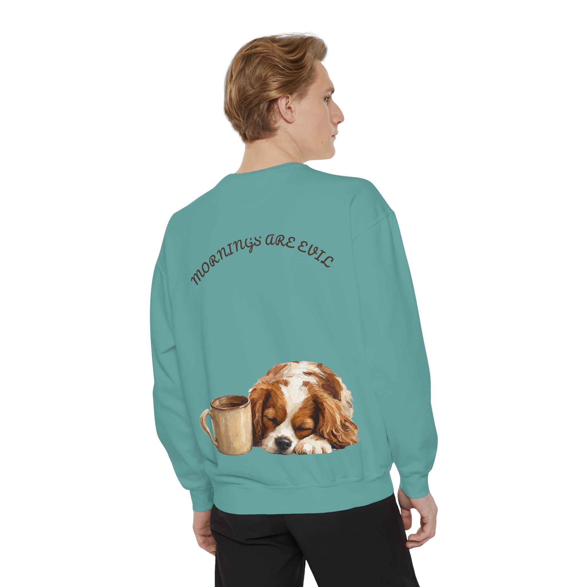 Mornings Are Evil Shirt, Funny Lazy Dog Coffee Tee, Not a Morning Person Gift, Painterly Dog Lover Sweatshirt