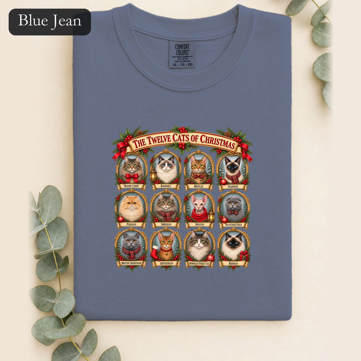 The Twelve Cats of Christmas shirt | holiday cat portrait collage
