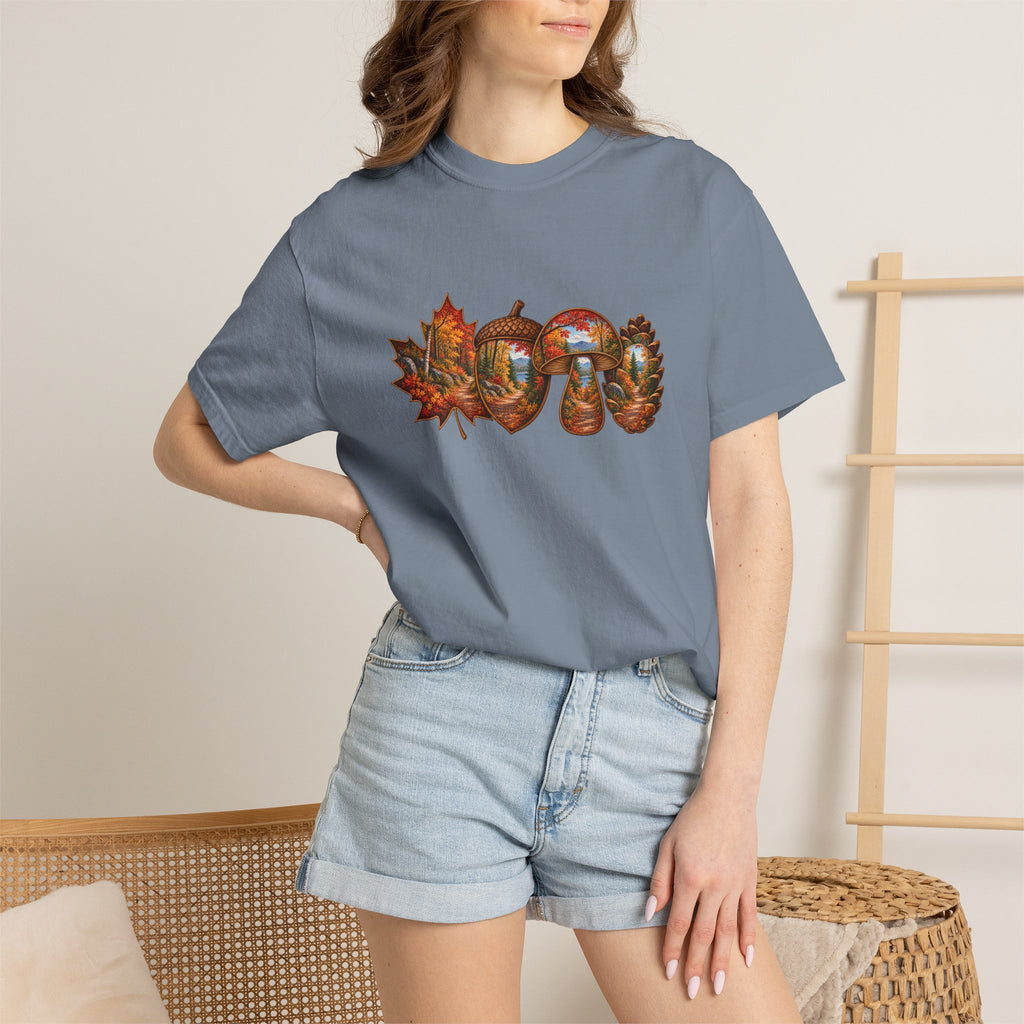 Autumn Lake Scene on Maple Leaves Shirt | Fall Landscape Tee