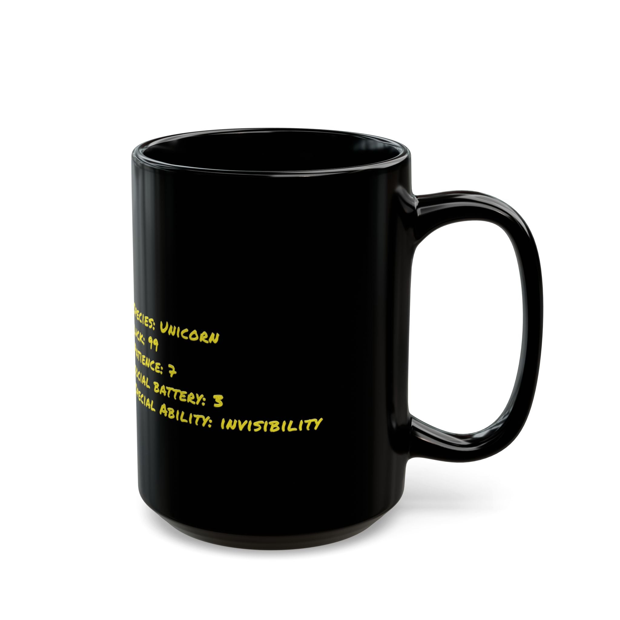 Unicorn Stats Card Mug — Funny RPG Unicorn Coffee Mug (15 oz)