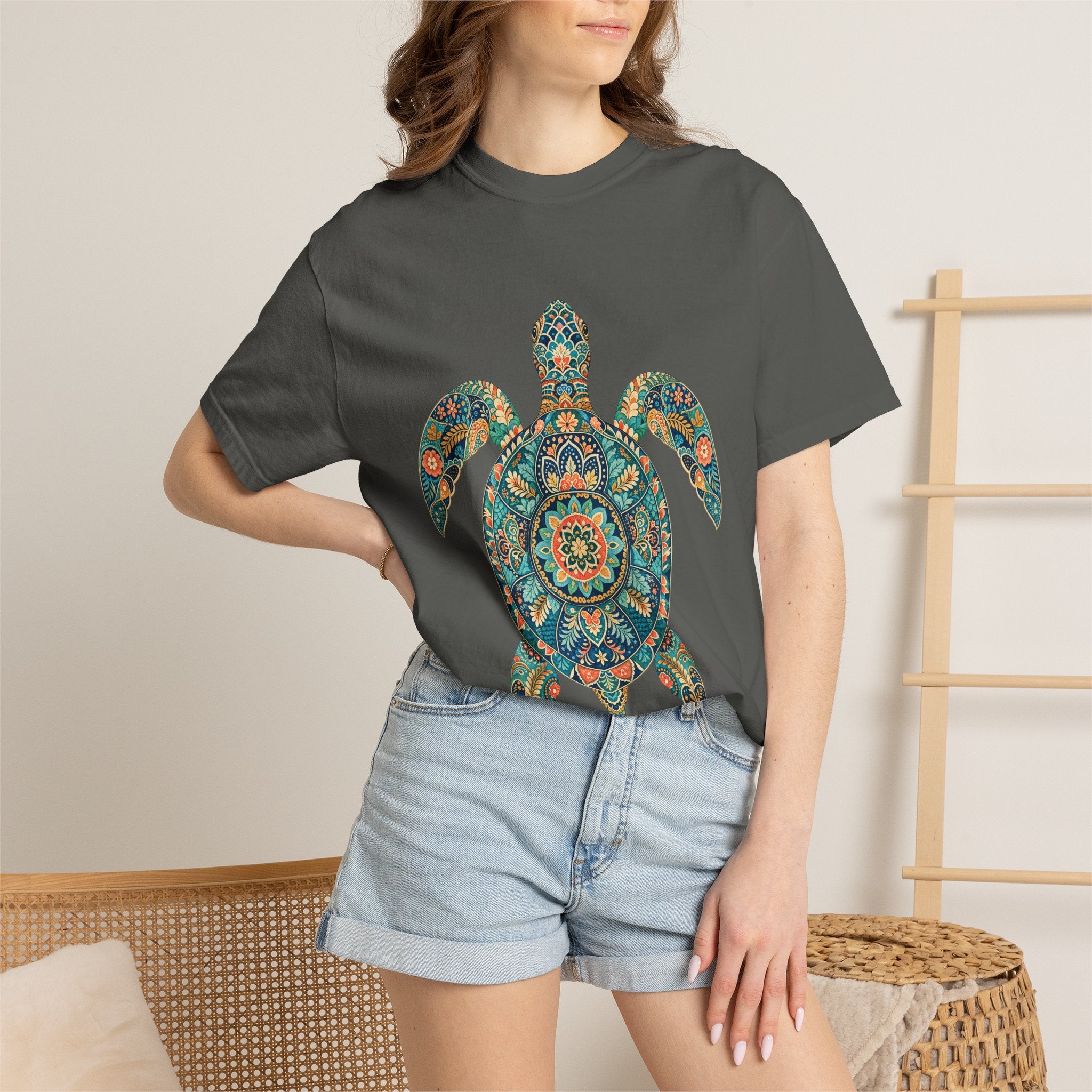 Boho Sea Turtle Shirt, Folk Art Turtle Tee, Japanese Pattern Ocean Lover Gift, Vintage Floral Turtle Sweatshirt