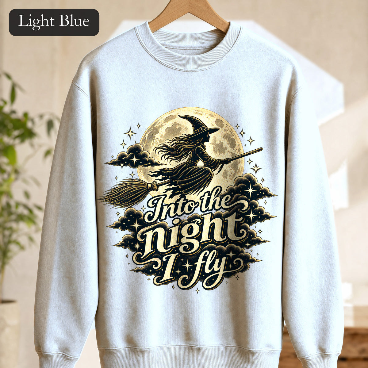 Witch Moon Sweatshirt, Into the Night I Fly, Magical Halloween Crewneck, Witchy Aesthetic Gift