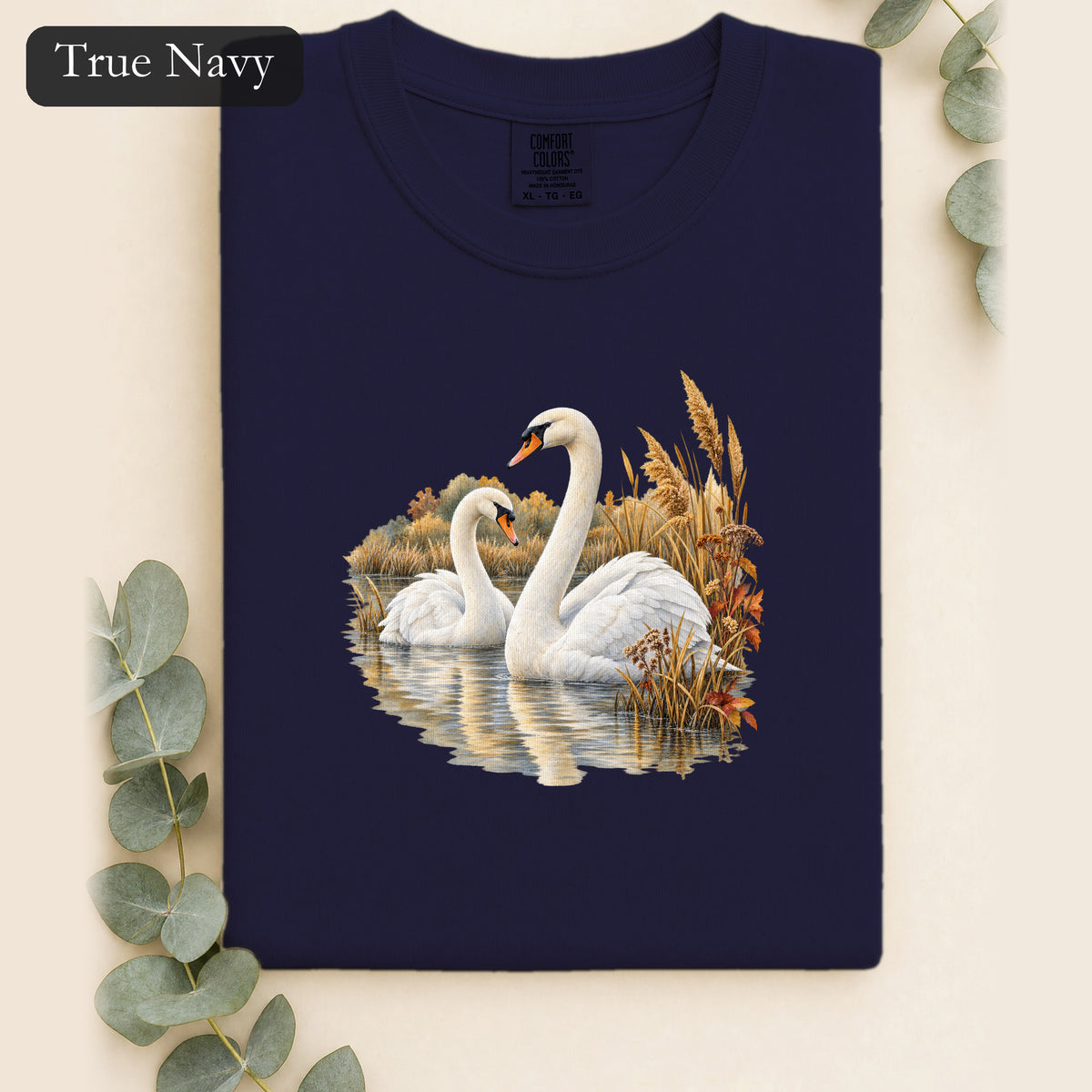 Swan Pair Shirt | White Swans Pond Illustration