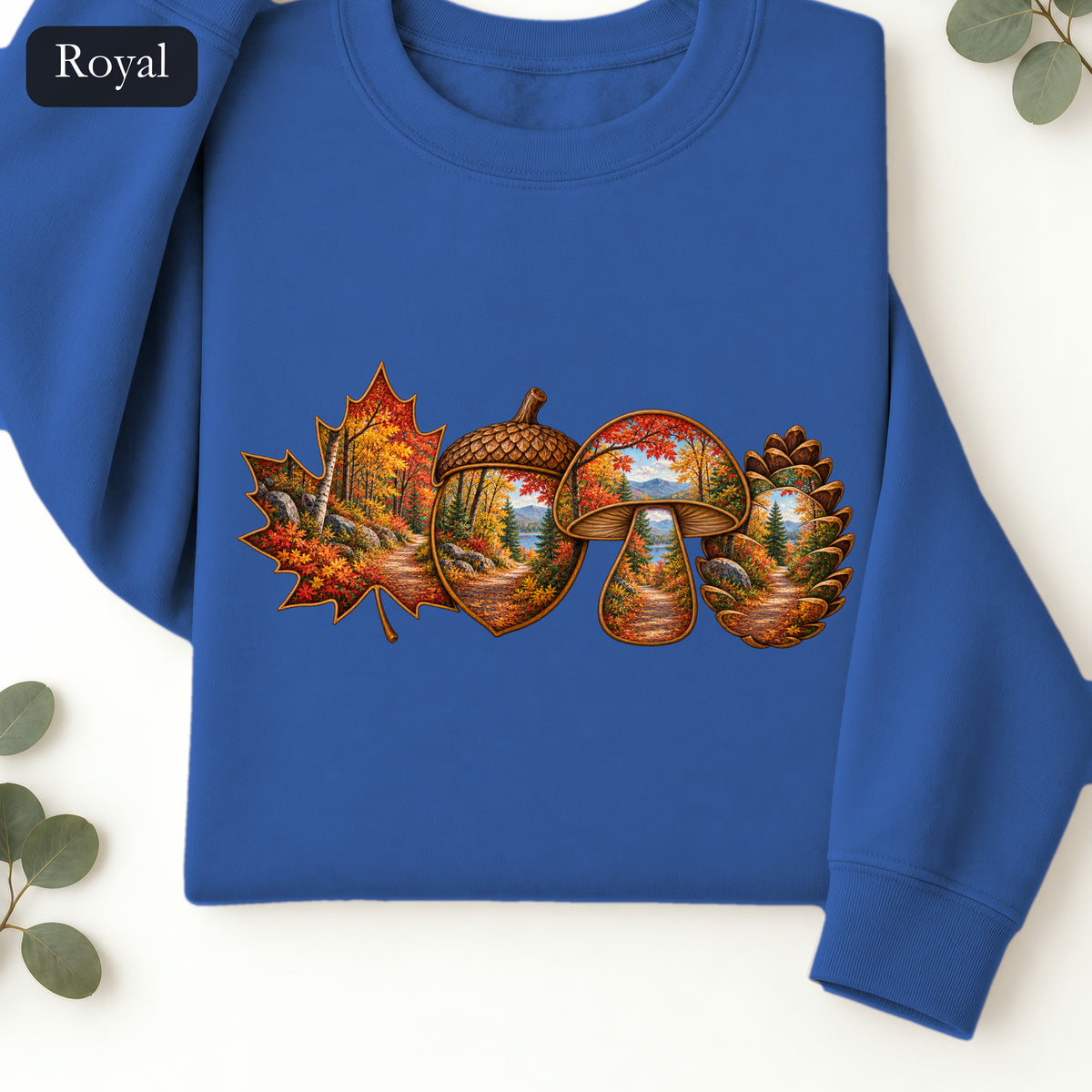Autumn Lake Scene on Maple Leaves Sweatshirt | Fall Landscape Crewneck