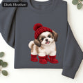Shih Tzu Puppy in Red Beanie & Boots Sweatshirt | Cute Dog Crewneck