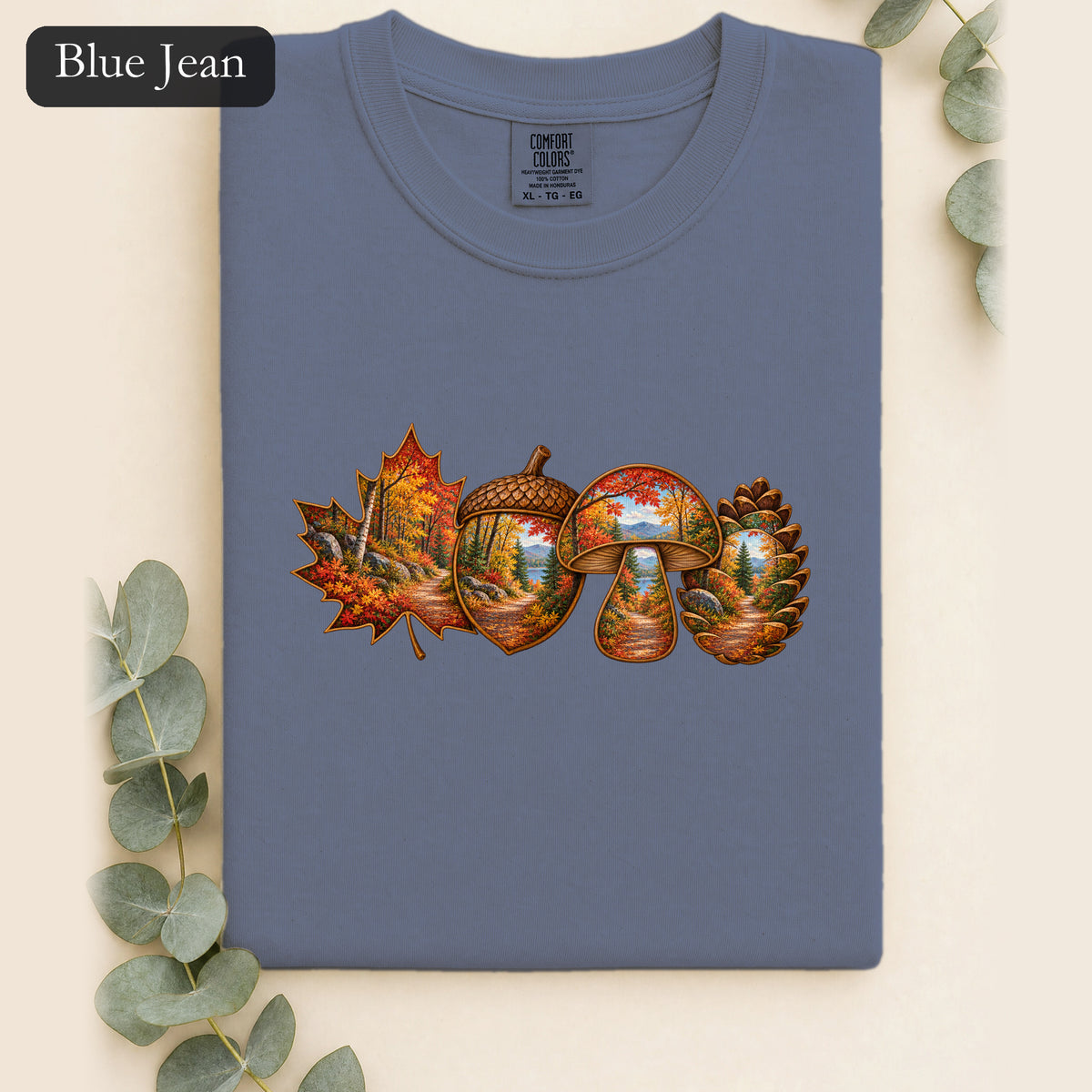 Autumn Lake Scene on Maple Leaves Shirt | Fall Landscape Tee