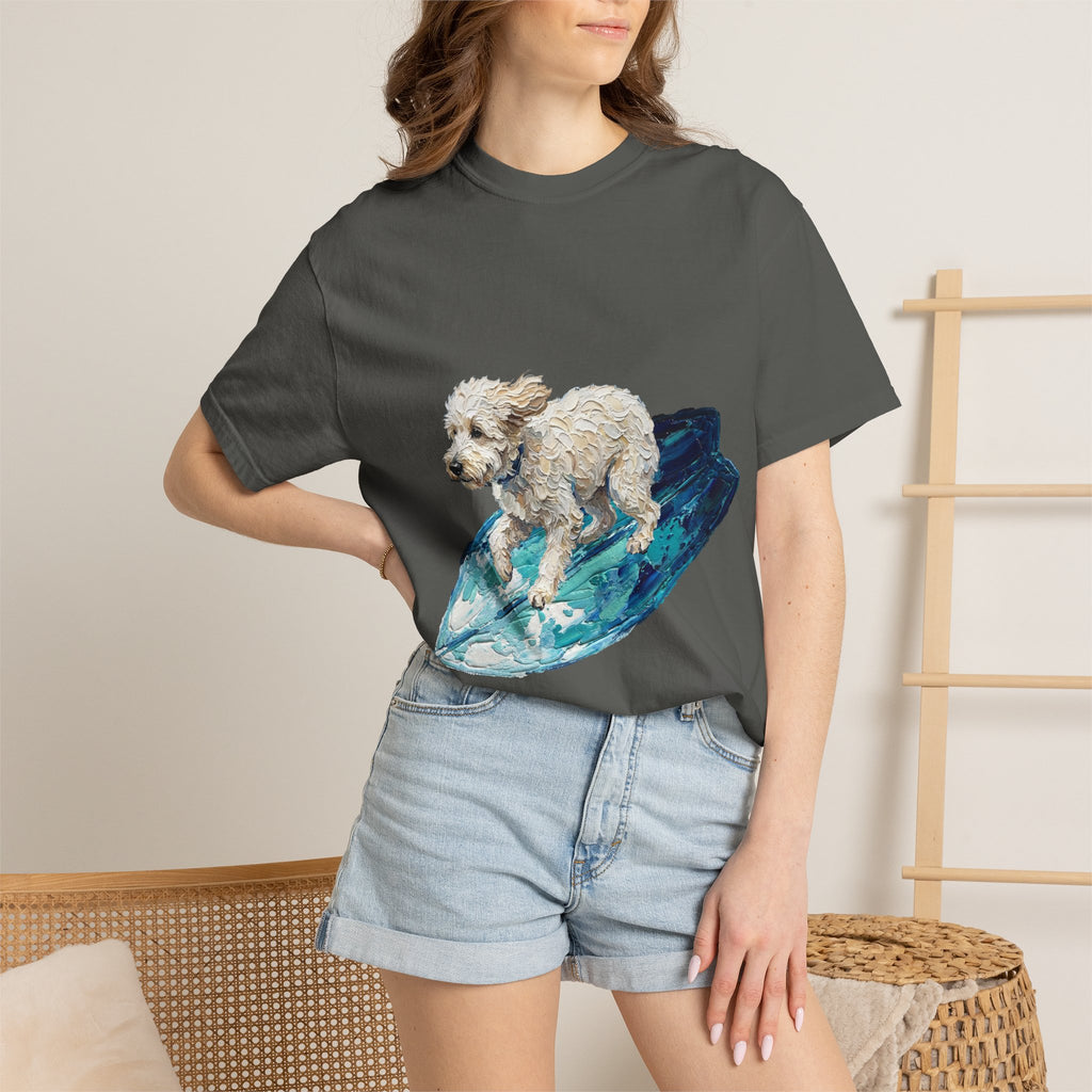 Surfing Dog Shirt, Painterly Surf Dog Tee, Beach Coastal Dog Lover Gift, Summer Ocean Dog Mom Sweatshirt
