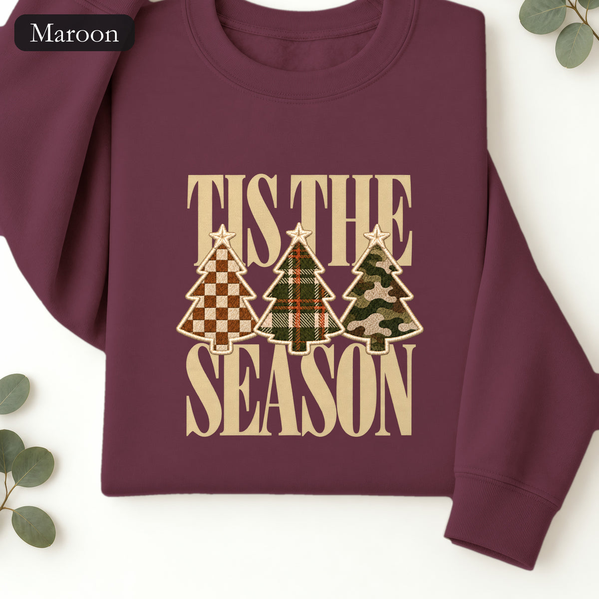 Plaid Woodland Christmas Trees Sweatshirt | Holiday Tree Trio Crewneck
