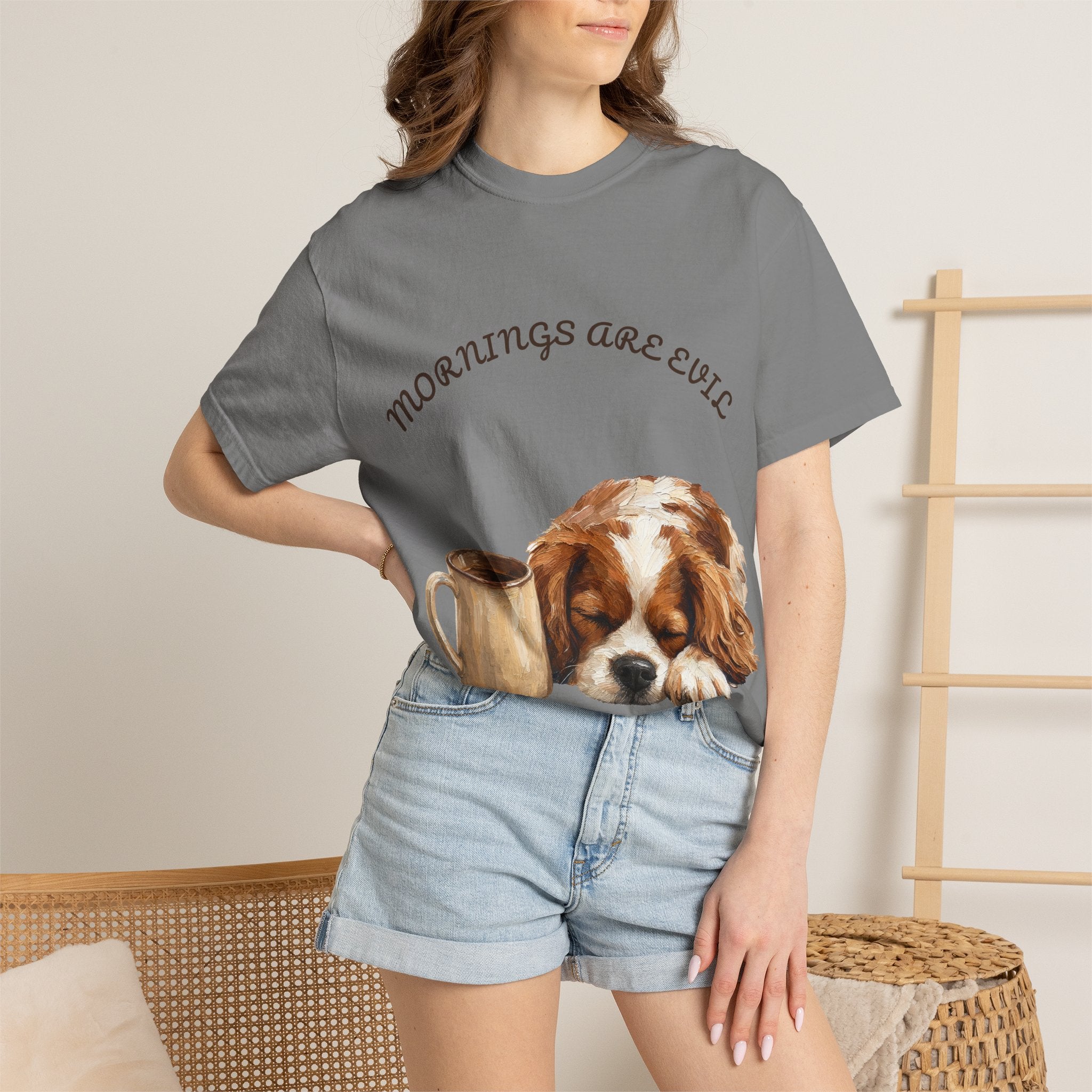Mornings Are Evil Shirt, Funny Lazy Dog Coffee Tee, Not a Morning Person Gift, Painterly Dog Lover Sweatshirt