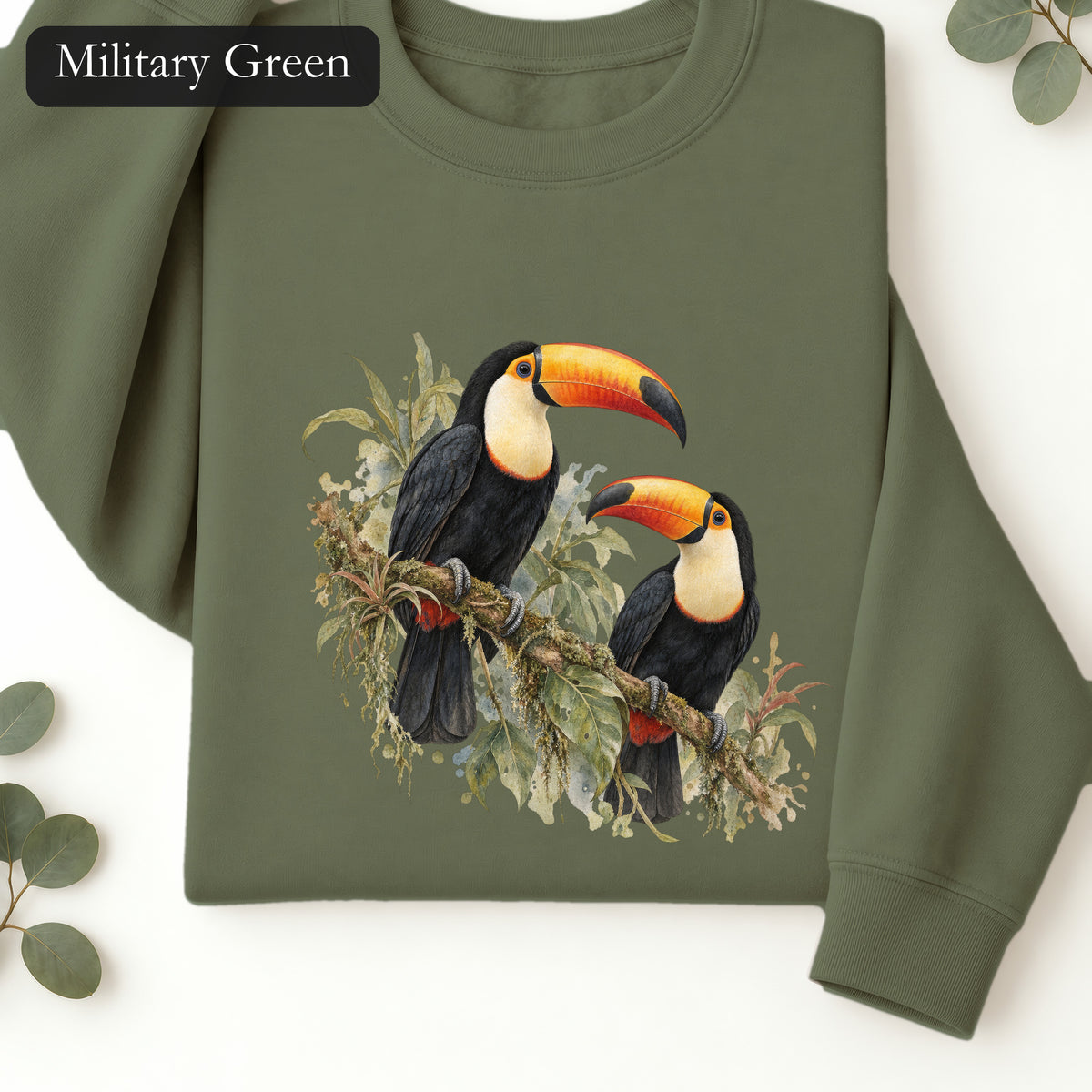 Toucan Pair Tropical Bird Crewneck Sweatshirt | Botanical Illustration
