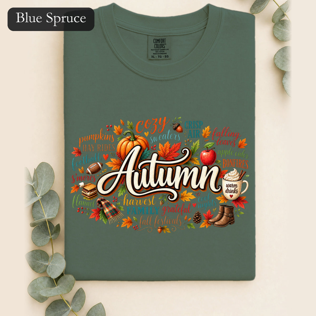 Autumn lettering collage Shirt | Fall pumpkin leaves cider cozy harvest