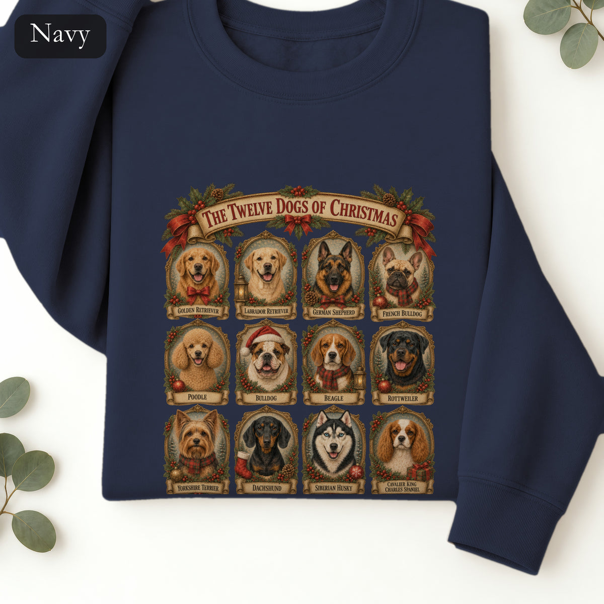 Twelve Dogs of Christmas Sweatshirt | Vintage Dog Portraits Holiday