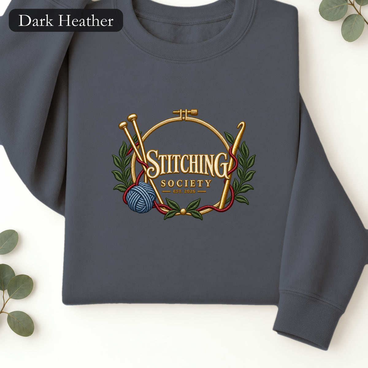 Stitching Society Knitting Design Sweatshirt | Faux Embroidery