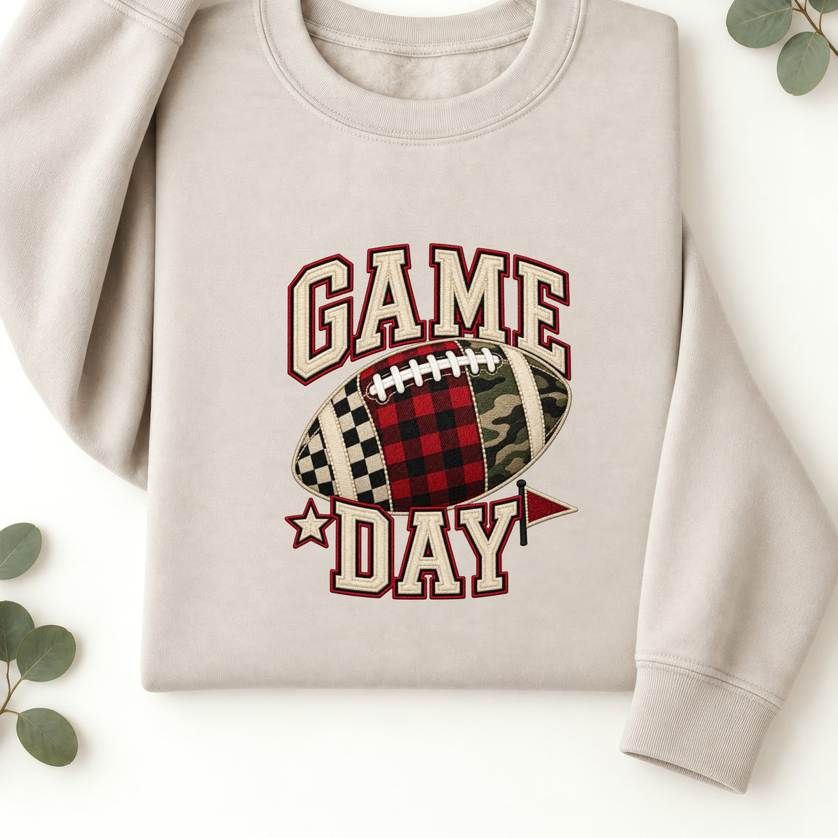 Football Game Day Sweatshirt | Faux Embroidery Game Day Long Sleeves Shirt