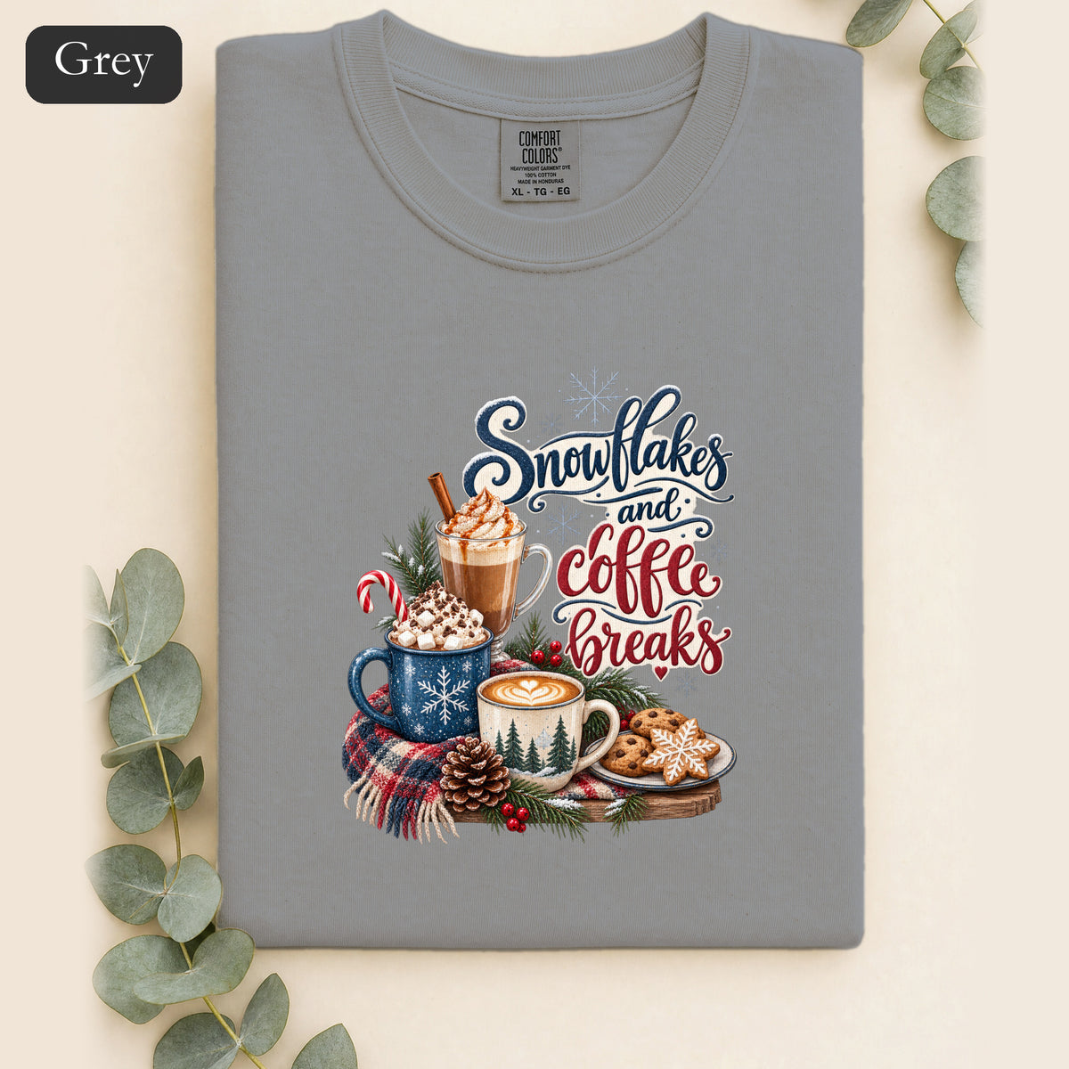Snowflakes and Coffee Break Shirt | Winter Hot Cocoa Mug Design