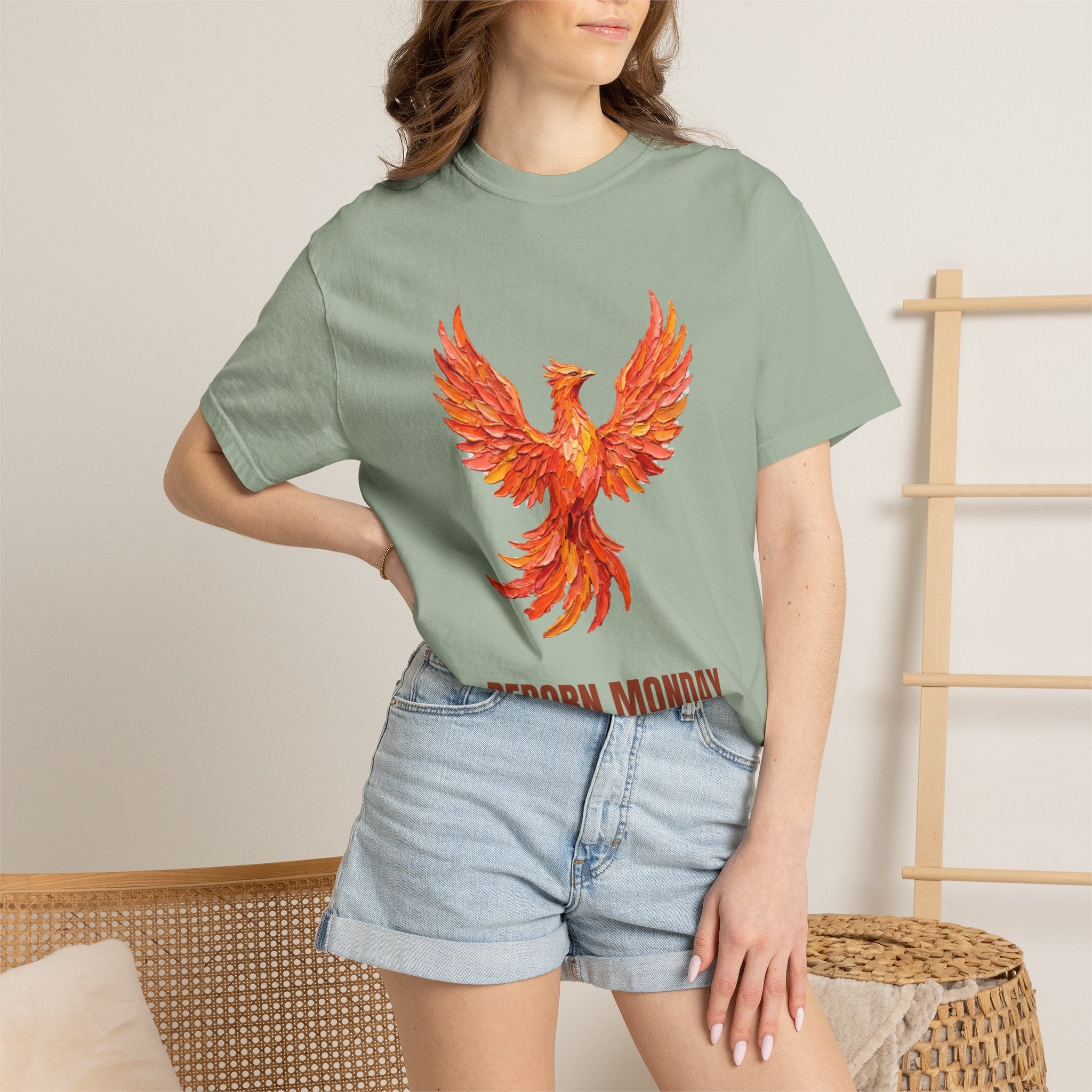 Reborn Monday Exhausted by Tuesday Shirt, Funny Phoenix Tee, Work Week Humor Gift, Painterly Fantasy Sweatshirt