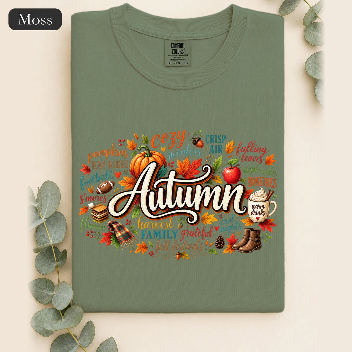 Autumn lettering collage Shirt | Fall pumpkin leaves cider cozy harvest
