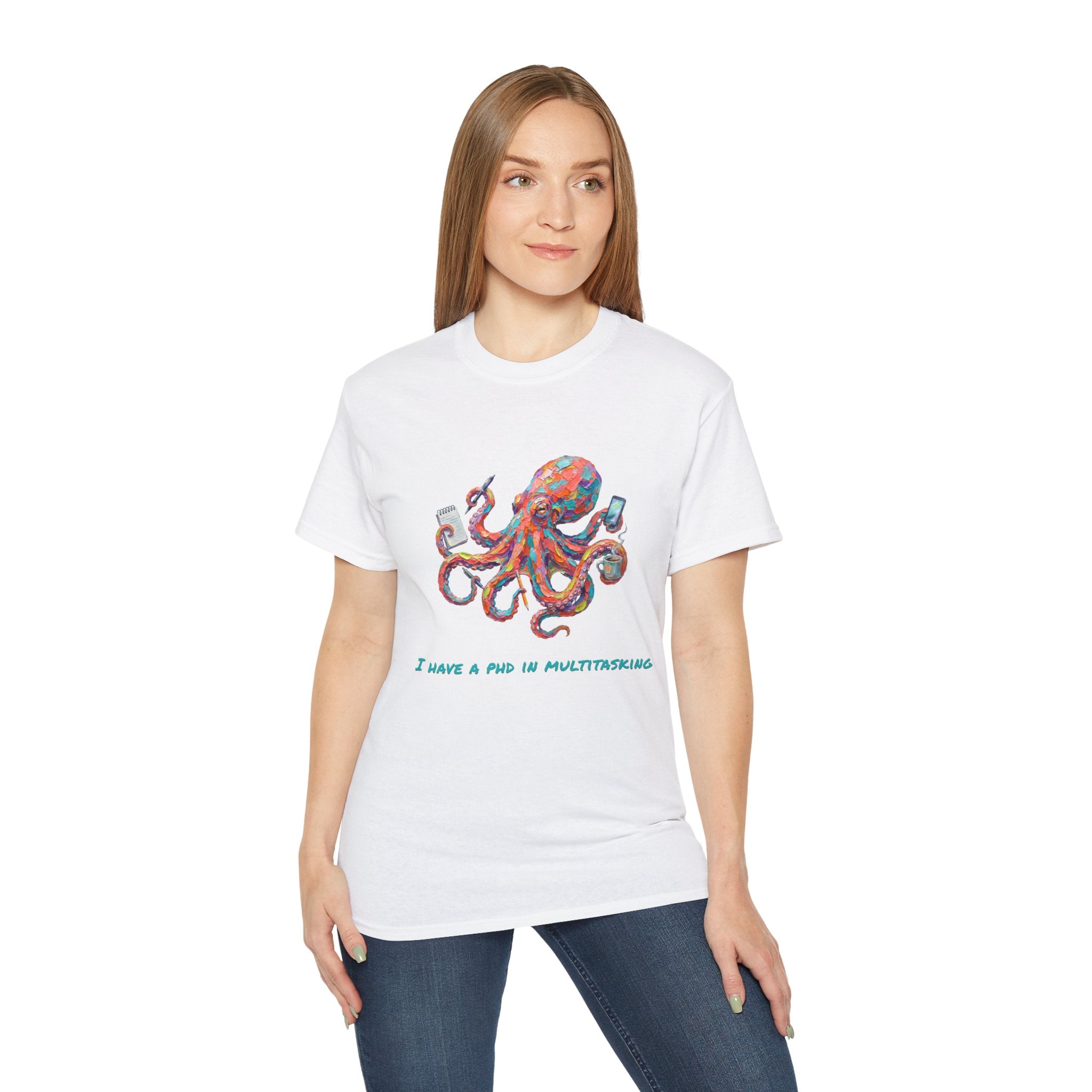 Octopus T-Shirt — I Have a PhD in Multitasking, Funny Office Tee
