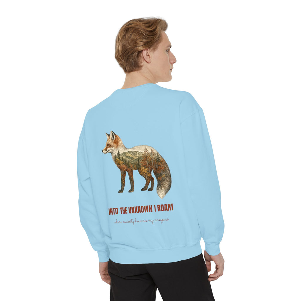 Into the Unknown I Roam Shirt, Fox Double Exposure Tee, Woodland Wanderlust Adventure Gift, Nature Hiking Sweatshirt