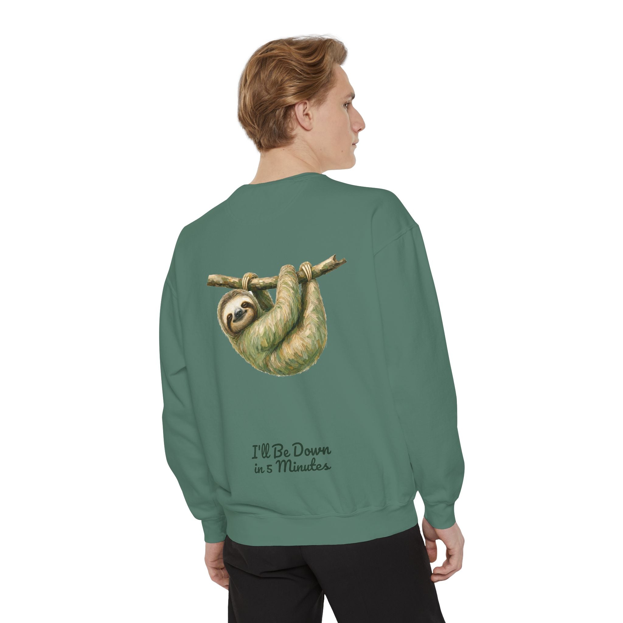 Sloth Shirt, I'll Be Down in 5 Minutes Tee, Funny Lazy Sloth Gift, Painterly Introvert Sweatshirt