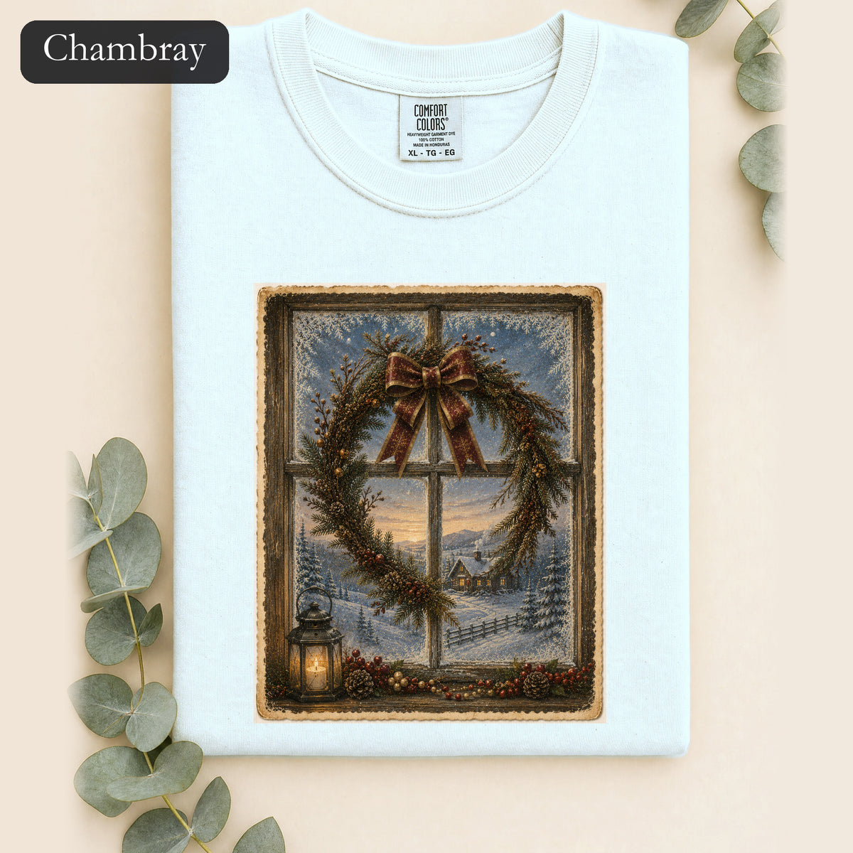 Winter Wreath Window Shirt | Vintage Christmas Scene