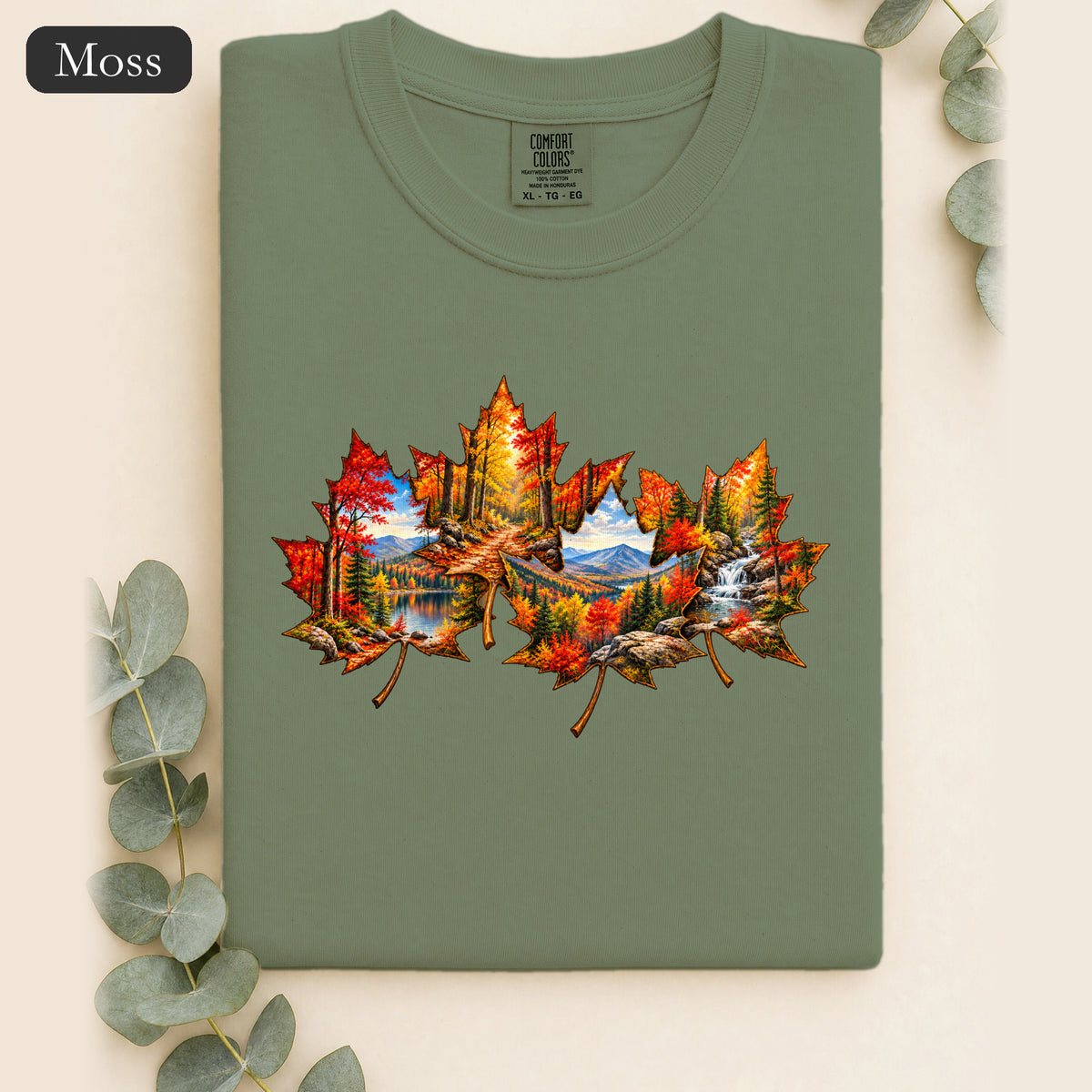 Autumn Maple Leaf Landscape Shirt | Fall Forest Lake Scene