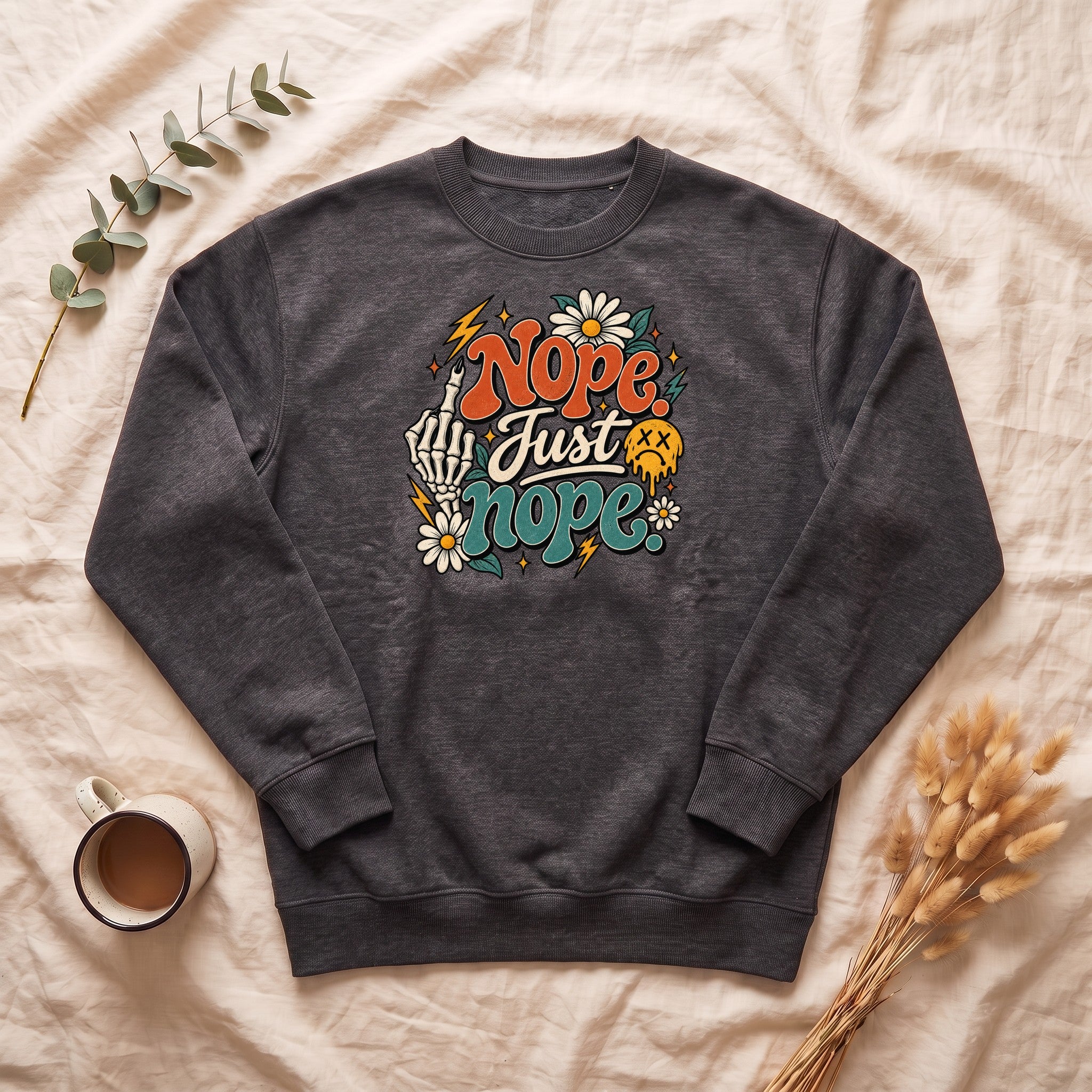 Nope Just Nope Sweatshirt, Retro Skull Daisy Crewneck, Funny Sarcastic Gift, Introvert Dark Humor Sweatshirt