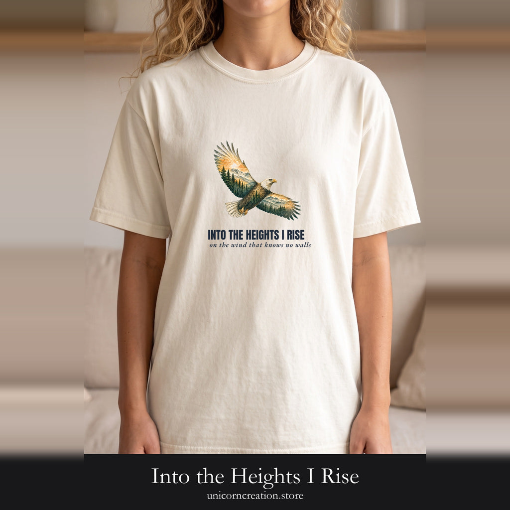 Into the Heights I Rise Shirt, Eagle Double Exposure Tee, Mountain Wilderness Adventure Gift, Woodland Nature Sweatshirt
