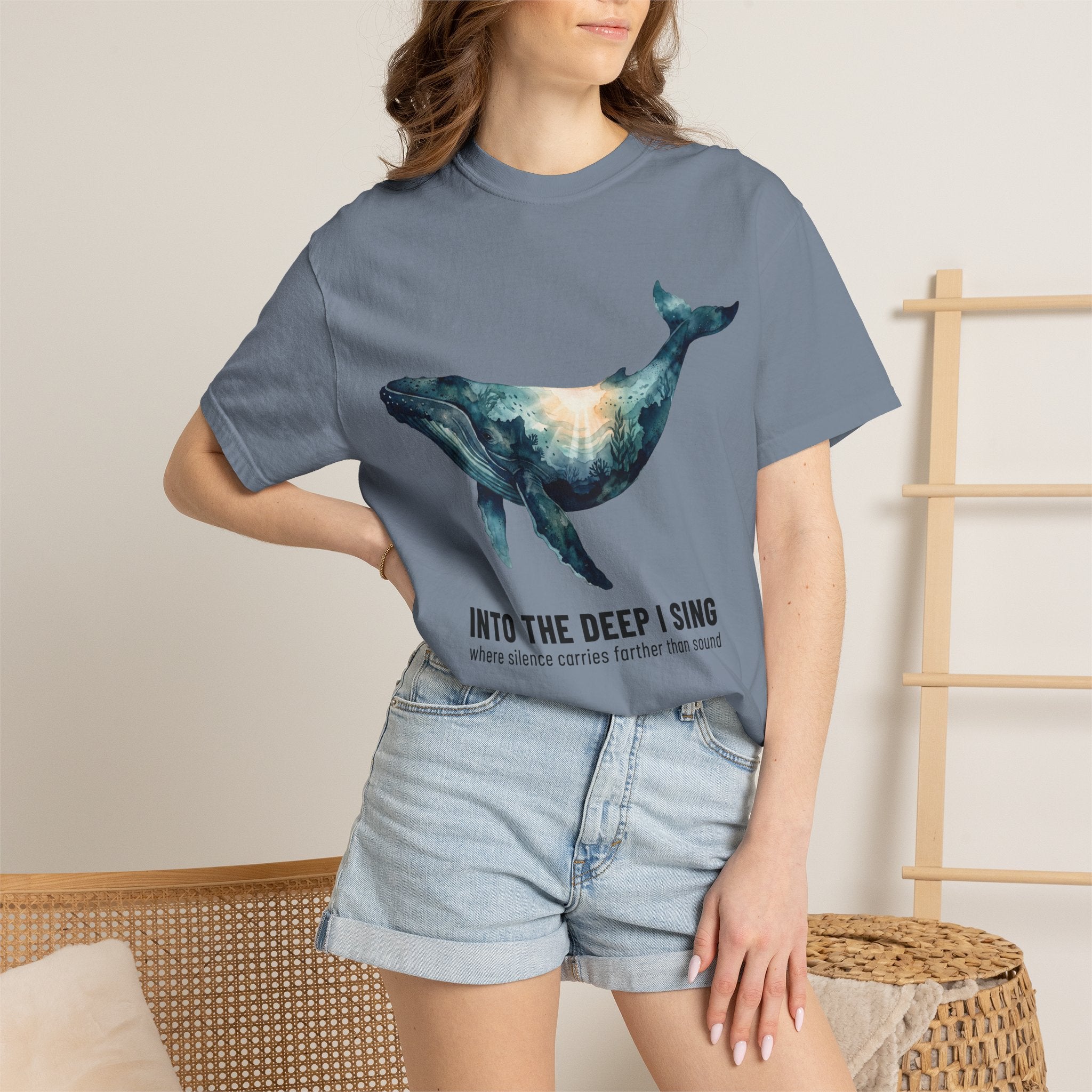 Whale Deep Ocean Graphic T-Shirt — "Into the Deep I Sing" Ocean Graphic Tee